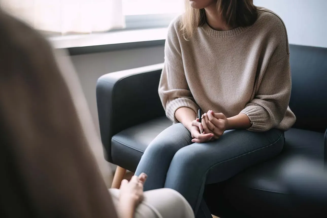 Femme assise mains croisées